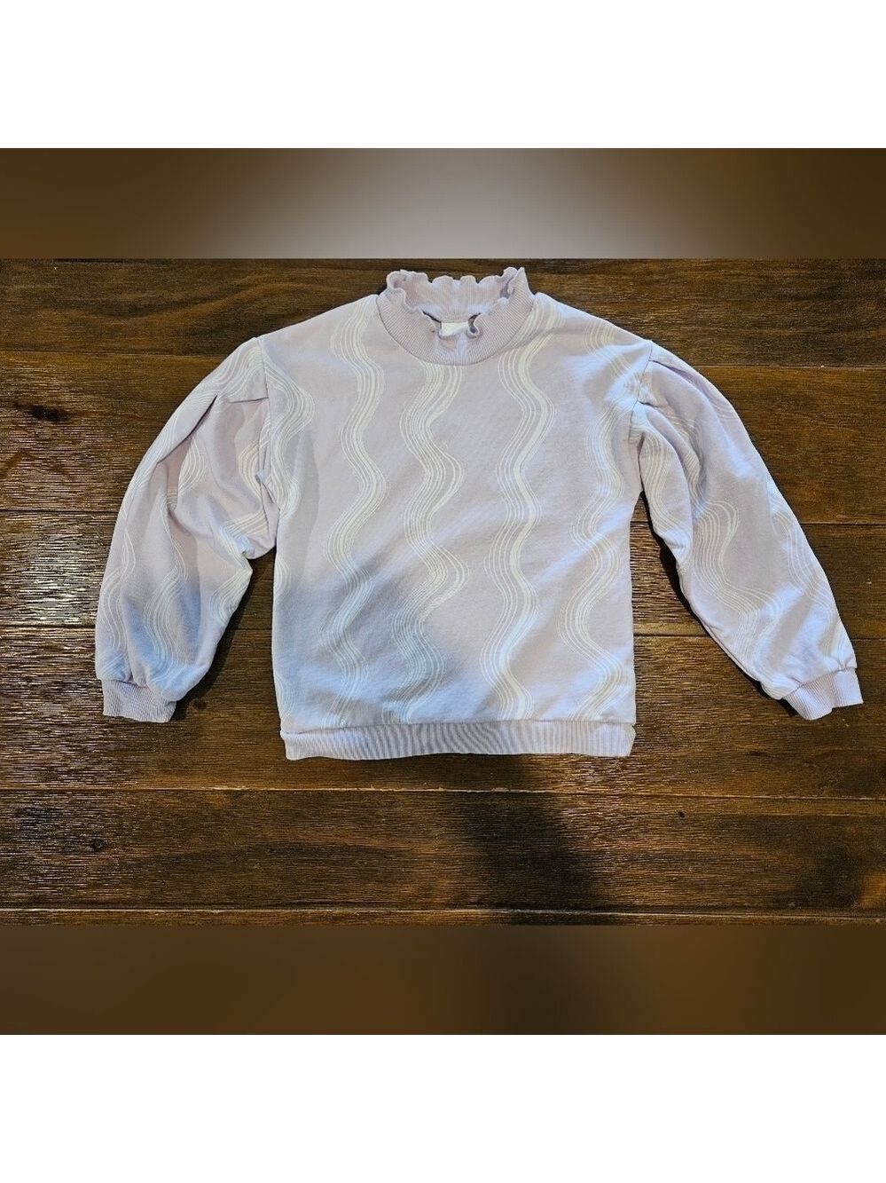 OPEN EDIT GIRL'S LILAC & WHITE SWIRLS LONG SLEEVED ORGANIC COTTON TOP SIZE 5 - Picture 2 of 8